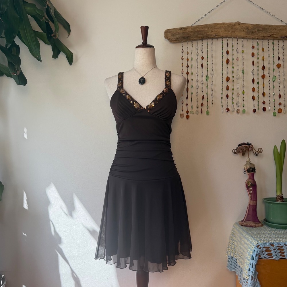 Byerwear Too Brown Y2K Fairycore Drop Waist Sequin Beaded Formal Dress Mermaid